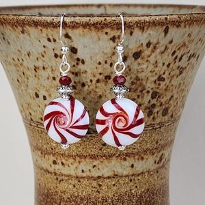Peppermint Candy Dangle Hooke Earrings, Handmade